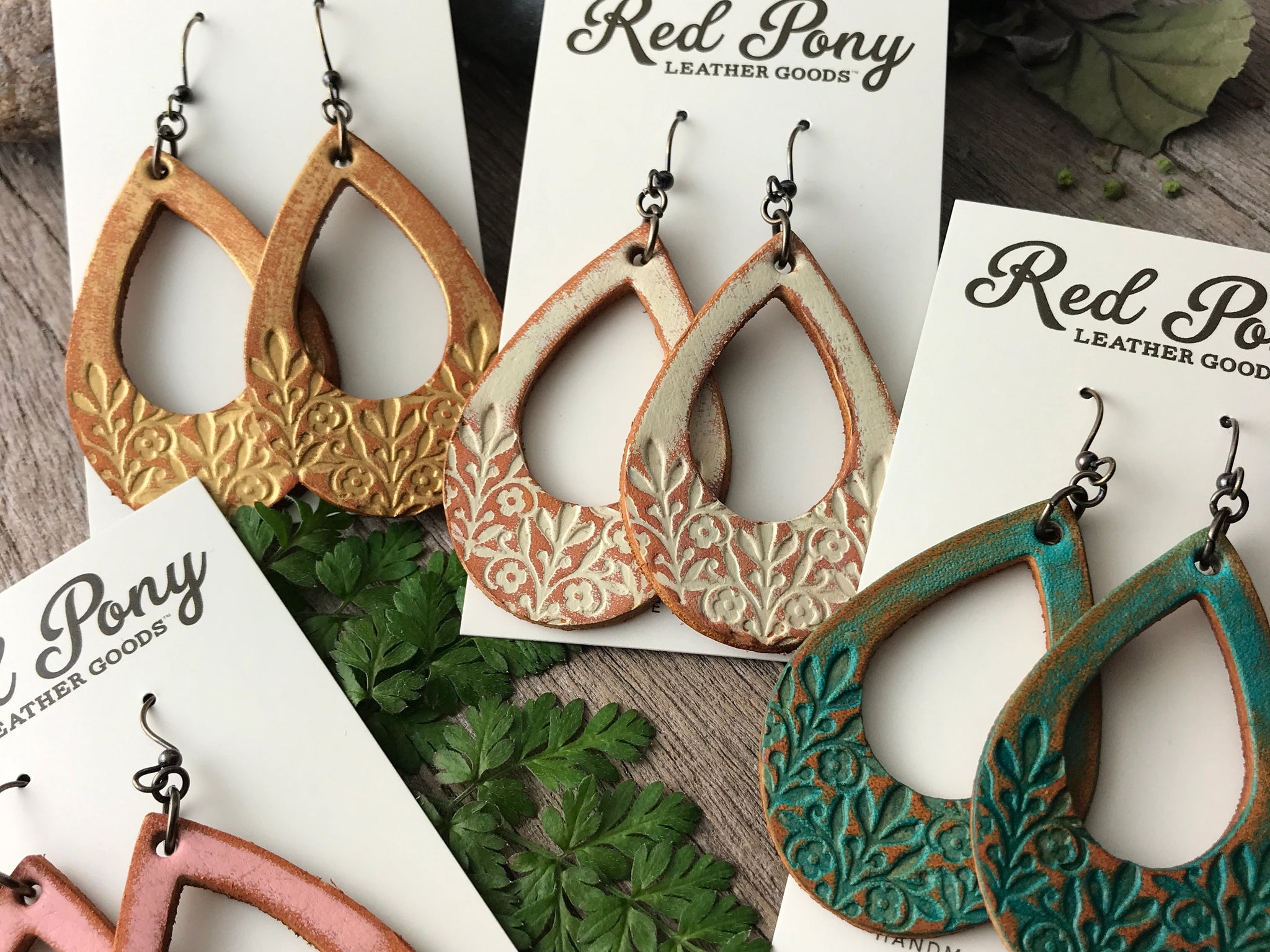 Red Pony Leather Goods {BOHO FLORAL} Open Teardrop