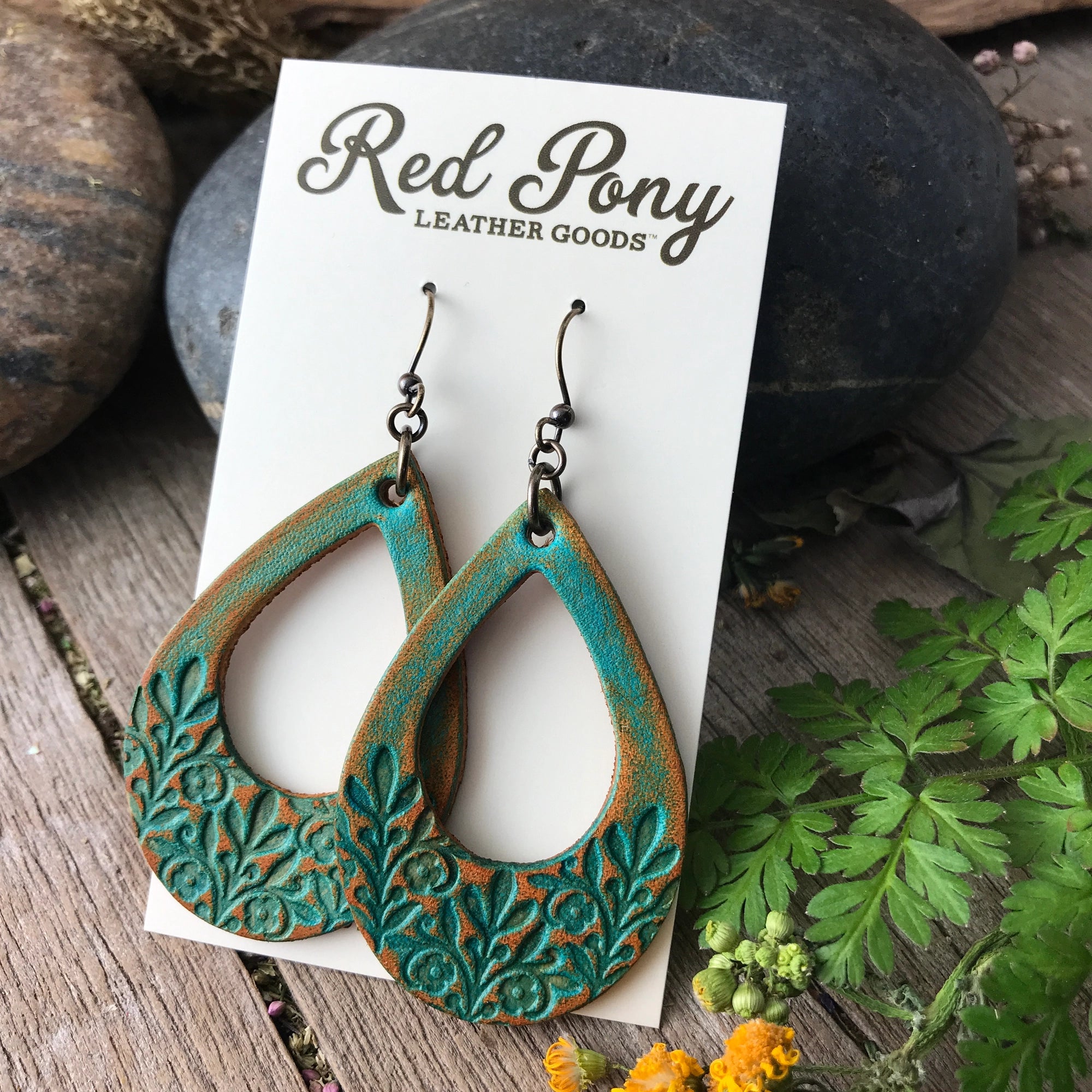 Red Pony Leather Goods {BOHO FLORAL} Open Teardrop