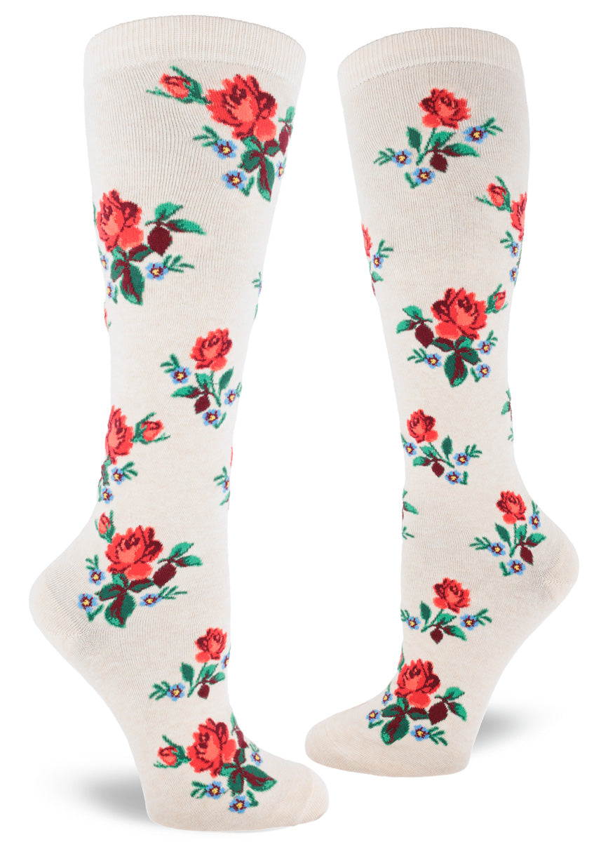 Modsocks {RED ROSE} knee high