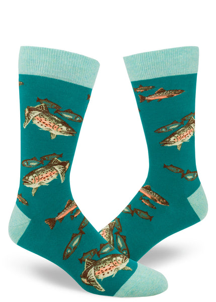 ThisWear Fishing Gifts for Men and Women Trout Fishing Colorful Fish Print  Socks 1-Pair Novelty Crew Socks 