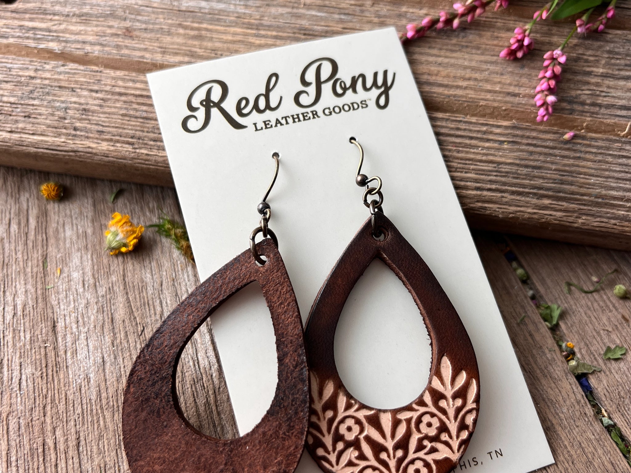 Red Pony Leather Goods {FLORAL} Open Teardrop