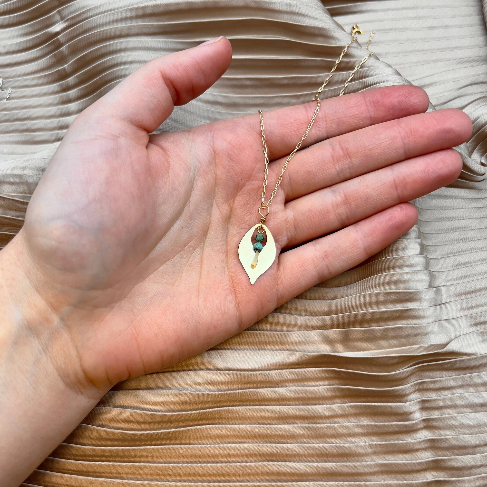 Fluff Hardware {TEA LEAF} earrings + necklace