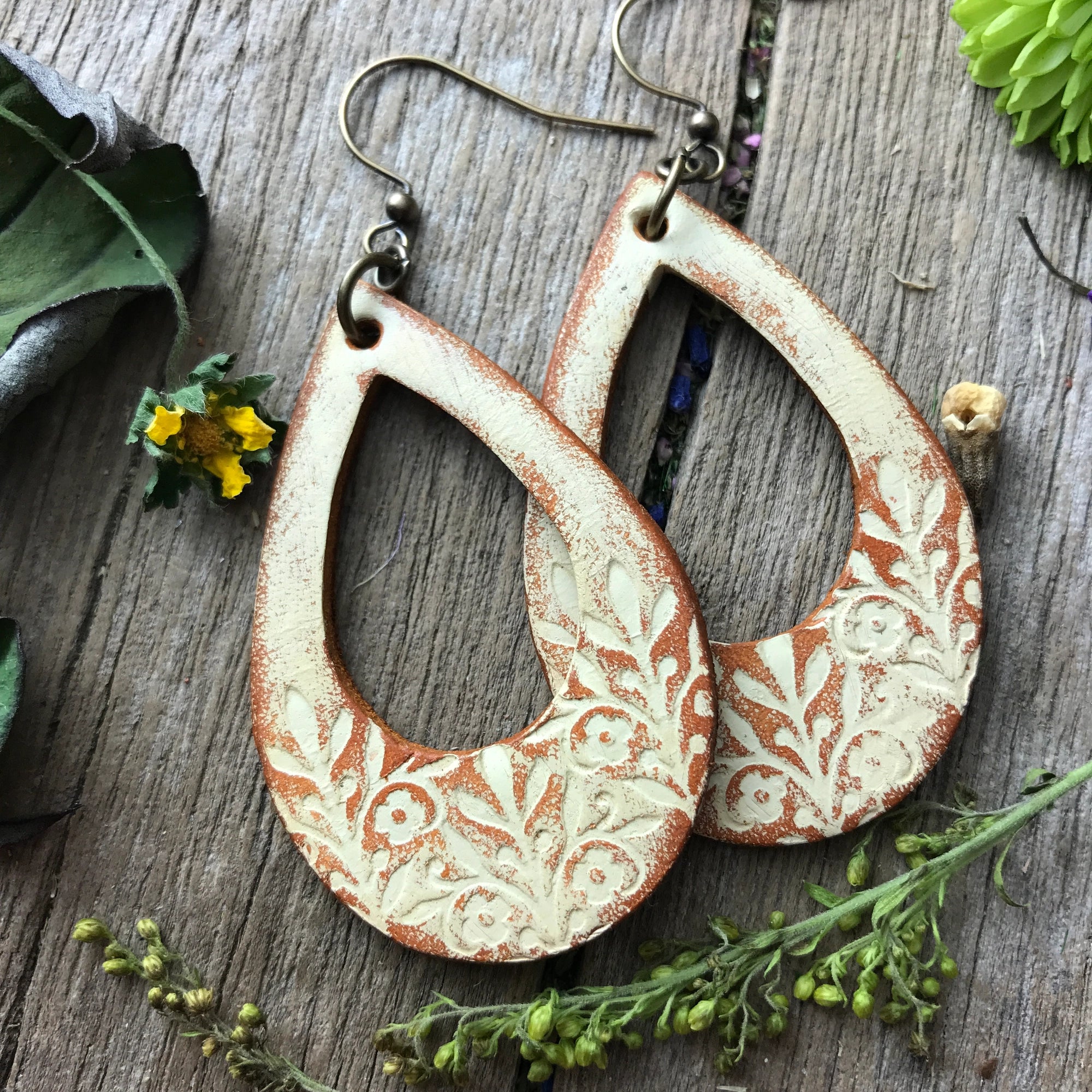 Red Pony Leather Goods {BOHO FLORAL} Open Teardrop