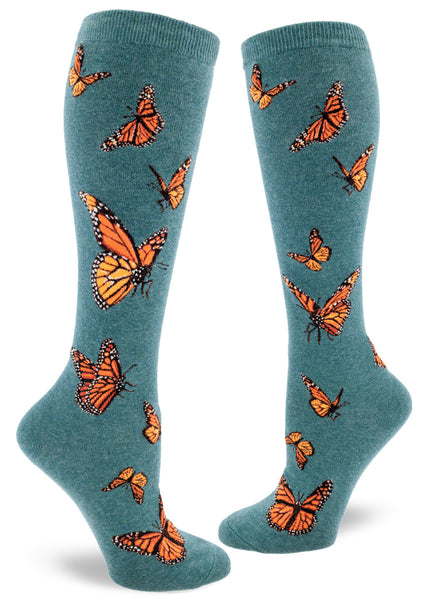 Modsocks {MONARCH BUTTERFLY} knee high + women/men's crew